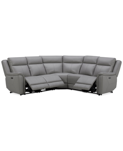 Macy's Addyson 117" 5-pc. Leather Sectional With 2 Zero Gravity Recliners With Power Headrests, Created For In Ash