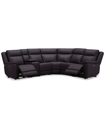 Macy's Addyson 117" 7-pc. Leather Sectional With 3 Zero Gravity Recliners With Power Headrests & 2 Consoles In Chocolate