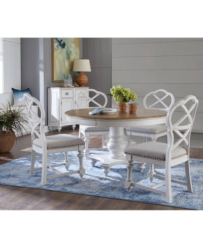 Macy's Mandeville 5pc Dining Set (round Table + 4 X-back Chairs) In White