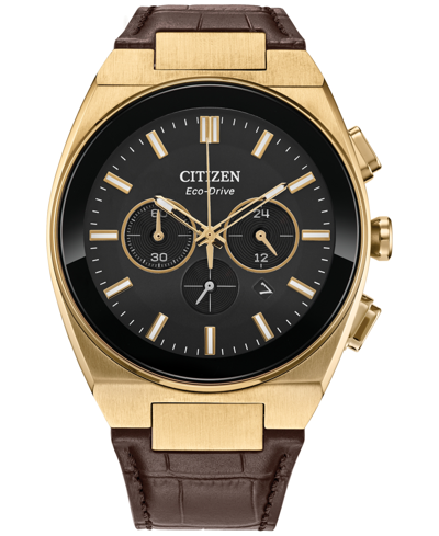Citizen Eco-drive Men's Chronograph Modern Brown Leather Strap Watch 43mm In Black