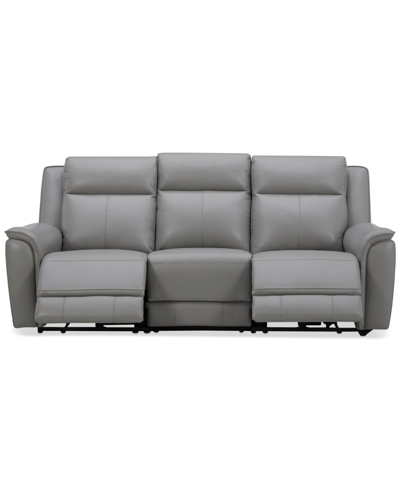Macy's Addyson 88" 3-pc. Leather Sofa With 2 Zero Gravity Recliners With Power Headrests & 1 Armless Chair, In Ash