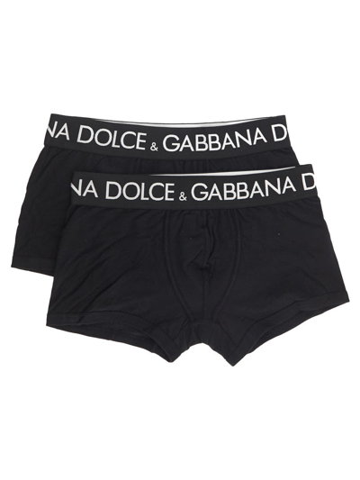 Dolce & Gabbana Two-pack Cotton Jersey Boxers In Black