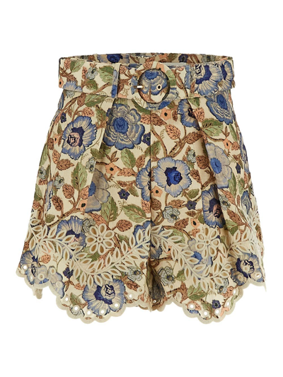 Zimmermann Junie Embroidered Floral-print Shorts In Multicolor