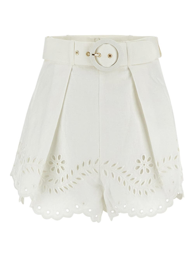 Zimmermann Junie Broderie Anglaise Linen Shorts In Multicolor