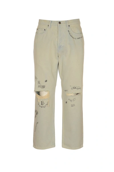 Kenzo Destroyed Effect Straight Leg 5 Pockets Jeans In Stone Washed