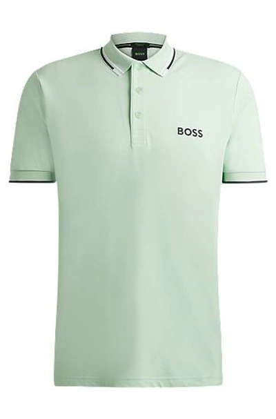 Hugo Boss Cotton-blend Polo Shirt With Contrast Logos In Green