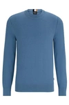 Hugo Boss Micro-structured Crew-neck Sweater In Cotton In Blue