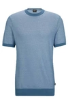 Hugo Boss Short-sleeved Cotton-blend Sweater With Micro Structure In Blue