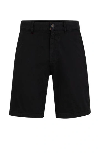 Hugo Boss Slim-fit Shorts In Stretch-cotton Twill In Black