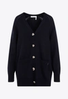 Chloé Knot-button Recycled Cashmere Cardigan In Blue
