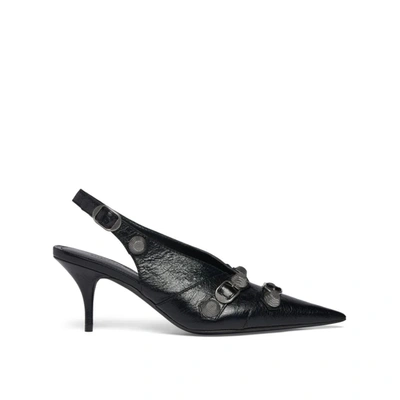 Balenciaga Cagole Embellished Crinkled-leather Slingback Pumps In Black