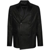 Amiri Double-breasted Lurex Pinstriped Blazer With Satin Lapel In Black