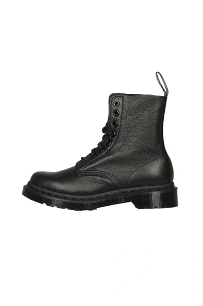 Dr. Martens 1460 Mono Combat Boots In Black Leather In Black Virginia