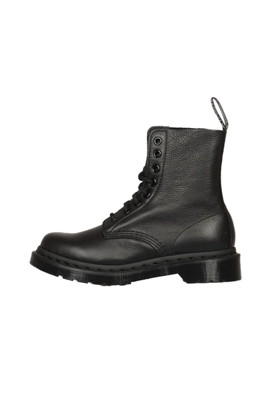 Dr. Martens' 1460 Mono Combat Boots In Black Leather In Black Virginia