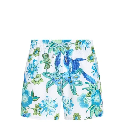 Etro Floral Printed Swim Shorts In White,blue