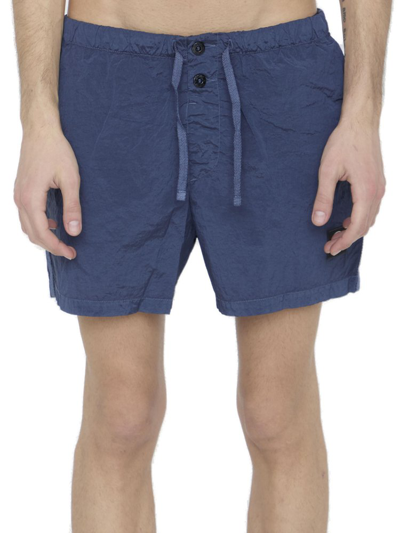Stone Island Logo Patch Drawstring Shorts In Blu