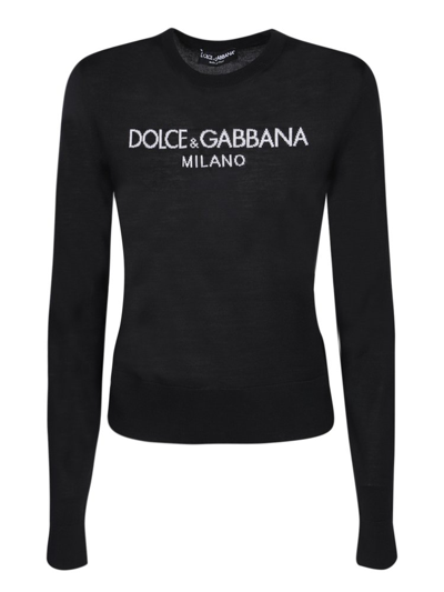 Dolce & Gabbana Logo Intarsia Crewneck Jumper In Black