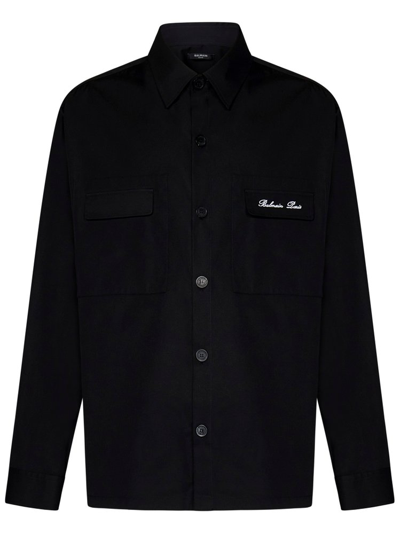 Balmain Logo Embroidered Sleeved Shirt In Black