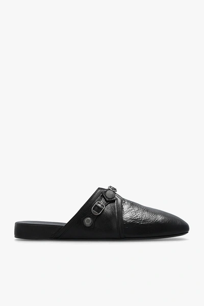 Balenciaga Cagole Leather Stud Slipper Mules In Black