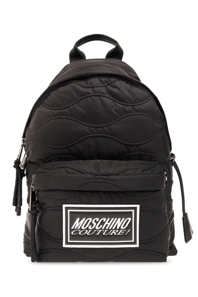 Moschino Logo-patch Quilted Backpack In Black