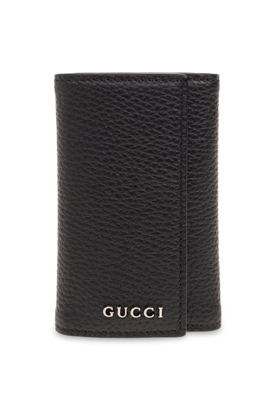Gucci Logo Plaque Key Holder In Black