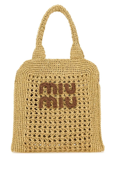 Miu Miu Woman Beige Crochet Handbag In Brown