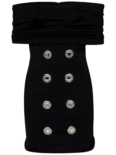 Balmain Buttonedboat Neck Mini Dress In Black