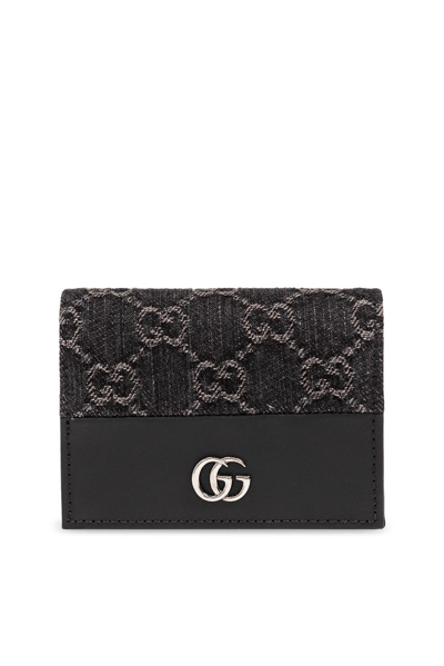 Gucci Monogrammed Logo Plaque Card Case In Black