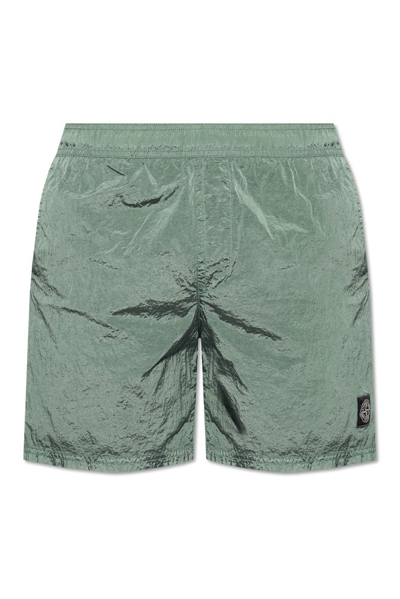 Stone Island Logo Patch Swimming Shorts In Green