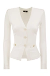 Elisabetta Franchi Shiny Viscose Cardigan With Twin Buttons In Ivory