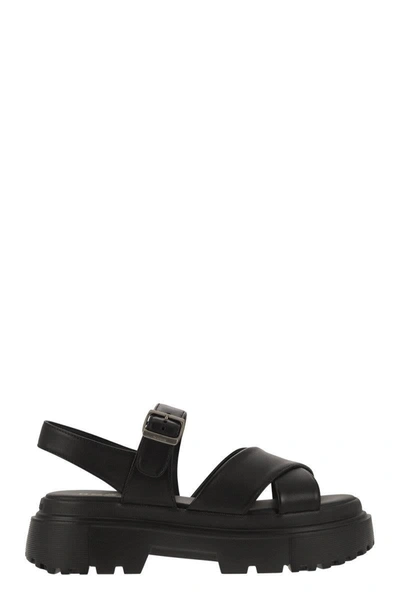 Hogan Leather Sandal With Midsole In Black