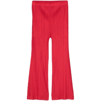Issey Miyake Pleated Cropped Straight-leg Trousers In Red
