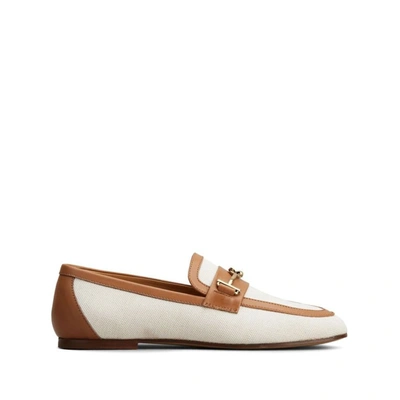 Tod's Fabric And Leather Loafers In Brown,off White