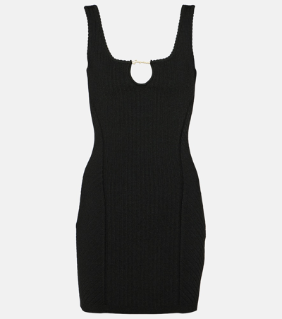 Jacquemus La Mini Robe Sierra Brand-plaque Woven-blend Mini Dress In Black