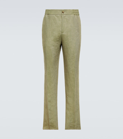 Etro Linen Straight Pants In Pink