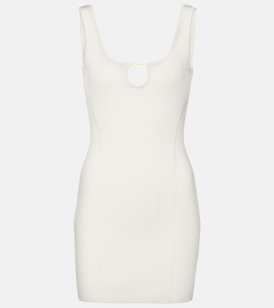 Jacquemus La Mini Dressing Gown Sierra Mini White Dress With Cut-out And Logo In Ribbed Viscose Blend Woman