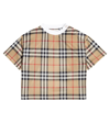 Burberry Beige T-shirt For Baby Boy With Iconic Vintage Check In Multicoloured