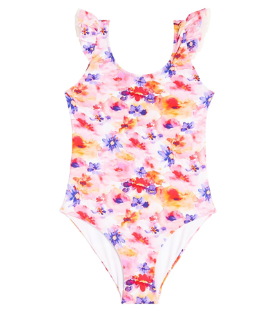 Il Gufo Kids' Ruffled Floral Swimsuit In Multicoloured