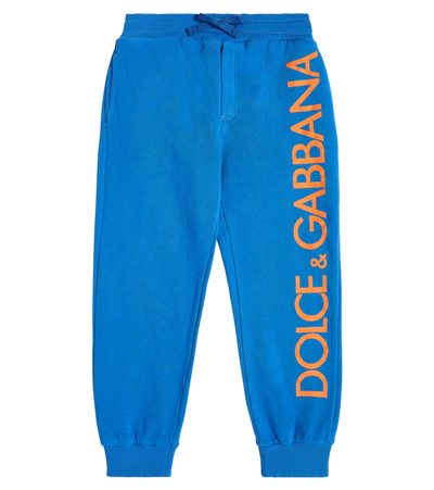 Dolce & Gabbana Kids' Logo棉质针织运动裤 In Blue