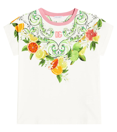 Dolce & Gabbana Kids' 印花棉质针织t恤 In Weiss