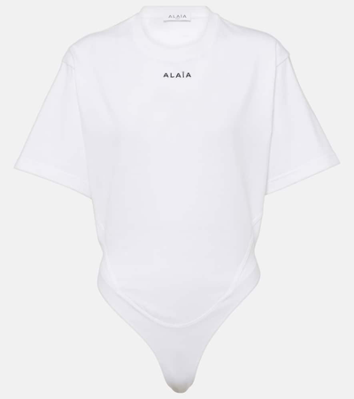 Alaïa Fluid棉质针织连体紧身衣 In White