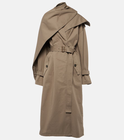 Acne Studios Shawl-detail Twill Cotton Trench Coat In Brown