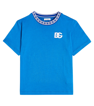 Dolce & Gabbana Kids' Dg Embroidered Cotton Jersey T-shirt In Blue