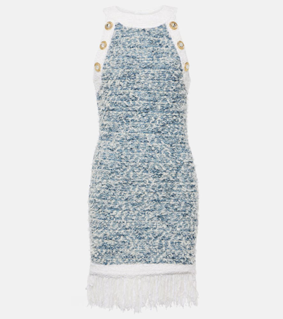 Balmain Tweed Mini Dress In Light Blue,white