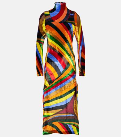 Pucci Printed Stretch-velvet Midi Dress In Multicoloured