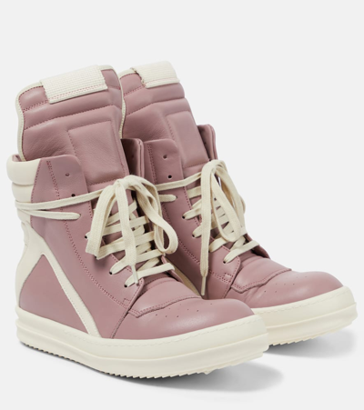 Rick Owens Geobasket Leather Trainers In Pink