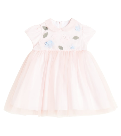 Il Gufo Baby Floral Tulle-trimmed Dress In Pink