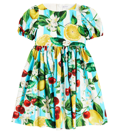 Dolce & Gabbana Kids' 水果印花棉质连衣裙 In Lim&ci Righ.vert Tur