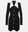 Balmain Long-sleeve Buttoned Grain De Poudre Short Dress In Black