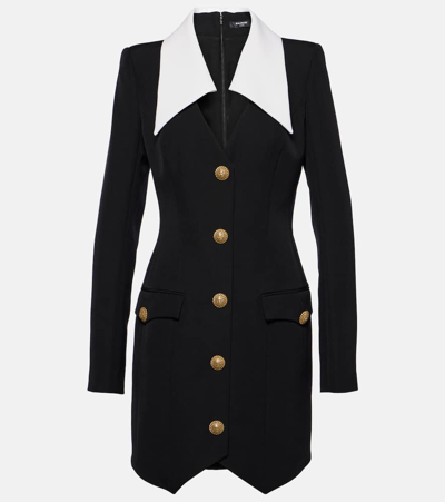 Balmain Button-embellished Wool Mini Dress In Eab Noir Blanc